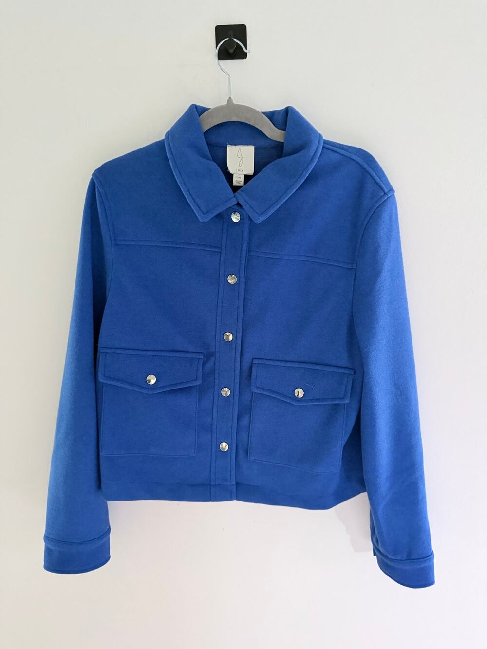 Joie Bright Blue Snap-Front Cropped Utility Jacket-Size L